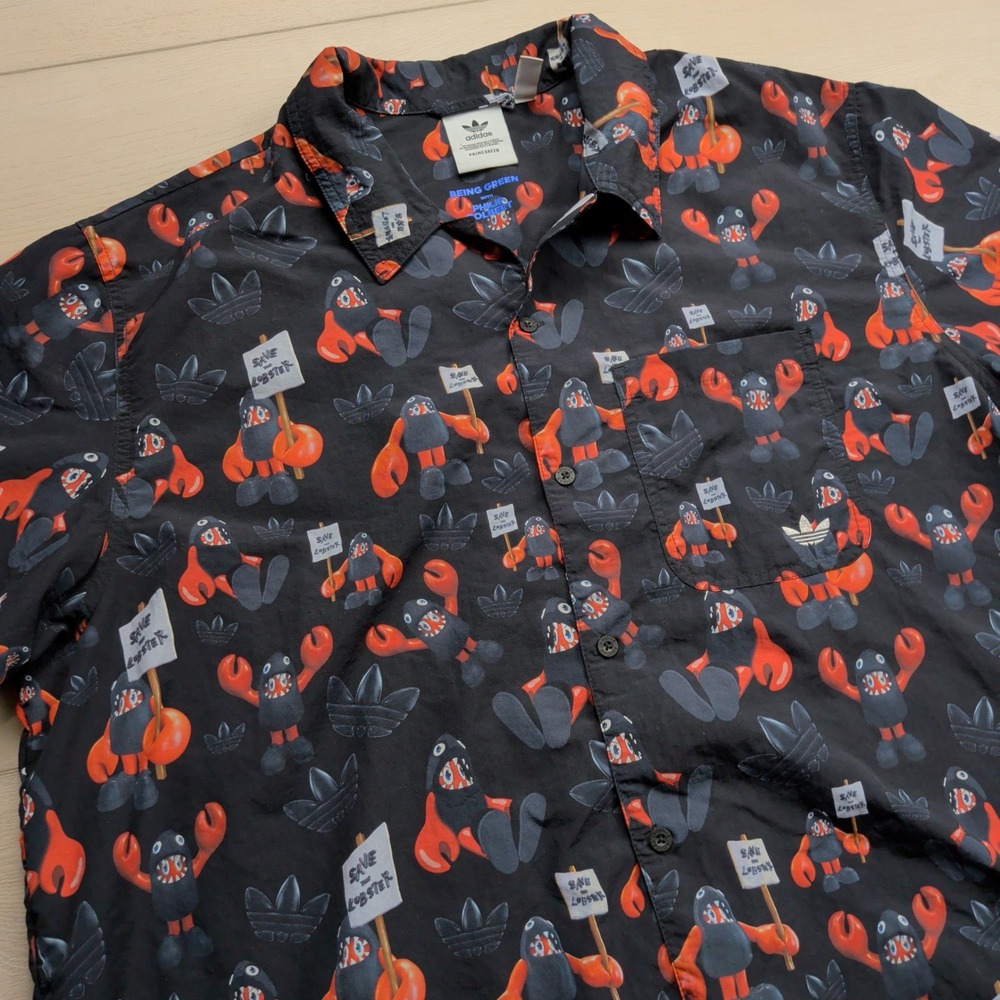 Adidas Philip Colbert Camp Shirt Mens XL Save the Lobster Button Up Black HA4683